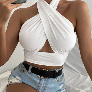 Solid Cross Crop Halter Top